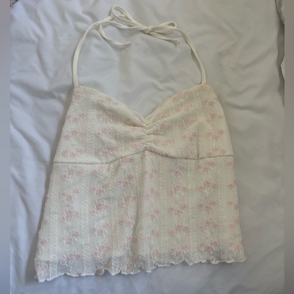 Garage Tops - Garage Pink and White Floral Backless Halter Tank